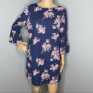 NWT Hot Gal 3/4 Sleeve Floral Mini Dress Navy Blue With Pink White Flowers Large